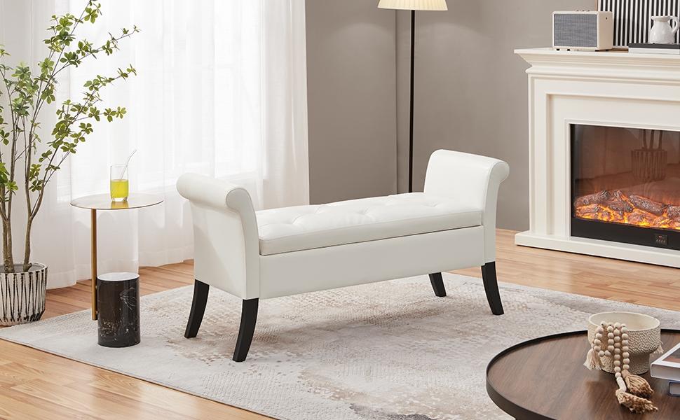 Yaheetech 52in Storage Bench Ottoman Bench Tufted Entryway Bench with Rolled Armrests Footstool with Large Storage, Fabric/Faux Leather Yaheetech 52in Storage Bench Ottoman Bench Tufted Entryway Bench with Rolled Armrests Footstool with Large Storage, Fabric/Faux Leather