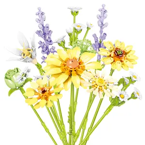 Sunflower Adjustable Mixed Floral Bouquet Brick Decor, Fresh Home Desktop Ornament