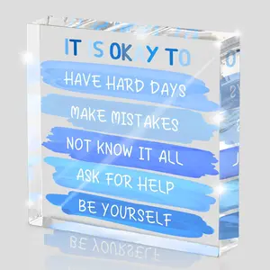 Mental Health “It is Okay to...” Desk Sign - 4x4 Inch Blue Acrylic Affirmation Decor for Women, Therapy Office Decor, Home Office Decor, Self-Compassion Gifts, Anxiety Relief & Positive Workspace Accessories