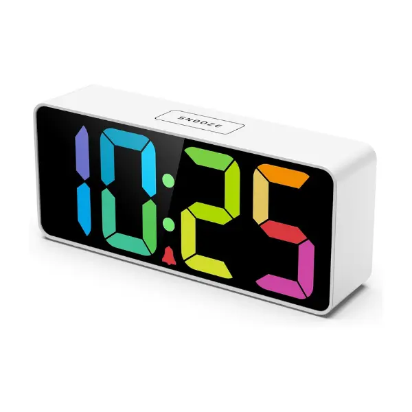 Digital Alarm Clock with Rainbow Color Display and USB Charging Port for Bedroom
