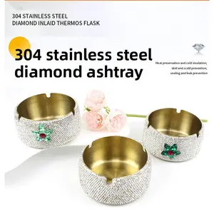 hit product Luxury Bling Ash Tray Stainless Steel Sparkling Rhinestone Desk Decor Ashtray