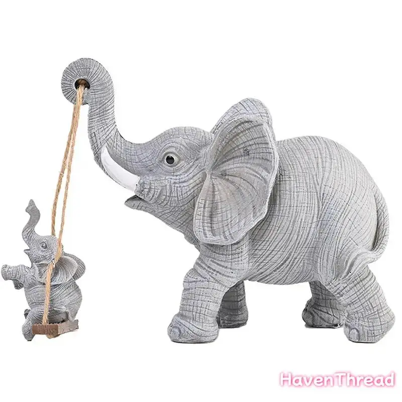 2-Piece Modern Swinging Elephant Figurines, Decorative PVC Resin Desktop Art Ornament for Home Decor & Collectors, Decorative Home Ornament, Figurines For Collectors