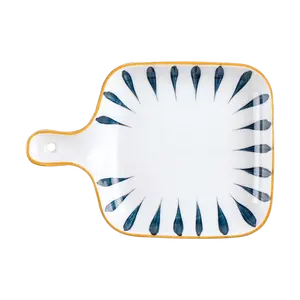 Golden Lion Japanese Style 9" Baking Pan with Handle, Oven-Safe Gratin Dish, Ceramic Serving Platter for Appetizers, Desserts, 22.5x16x3.5cm