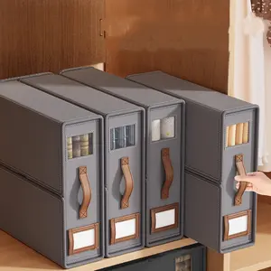 KCALEFV 4-Pack Foldable Bed Sheet Organizers with Handles – Gray/Beige Linen Closet Storage Solution for Bedding, Duvet Covers, And More – Premium Sheet Organizer Boxes Gifts for Mom