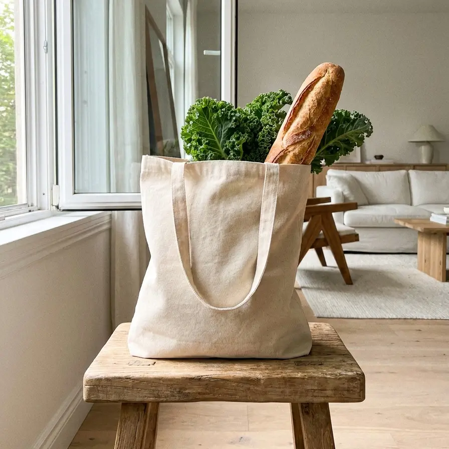 Reusable Shopping Bags Solid Color Fashionable Practical Eco-Friendly Tote Bag, Unisex Reusable Bag Cotton Canvas Bag