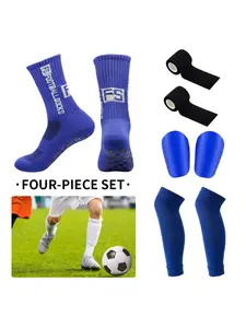4 Piece Set Football Accessories Men And Women Sports Anti Slip Football Socks Outdoor Running Basketball Fitness Socks Elastic Sock Covers Calf Socks Adhesive Bandage Mini Shin Pads Anti Collision Baffle Football Equipment