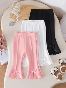 Girl's Spring & Autumn Flared Pants, Sweet & Gentle Bow Style, Fitted Micro Flare Leggings with Bow Hem, Split Design, and Multiple Color Options. Perfect as Valentine's Day Gifts, Suitable for Daily Wear, Home, School, and Weekend Outings