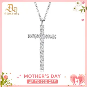 Delzzad 0.9ct Bling Cross Necklace D Color VVS Synthetic Moissanite S925 Pendant Necklace Chain Jewelry Perfect for Any Occasion & Everyday Wear Birthday Anniversary Christmas Gift for Men Women Silver Earrings Golden Earrings Wedding Set