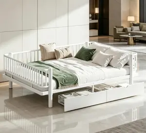 Queen Size Metal Platform Bed with Storage Drawers - Upgraded Safety Round-Pipe Design, Low Profile Indoor Furniture Bed Frame