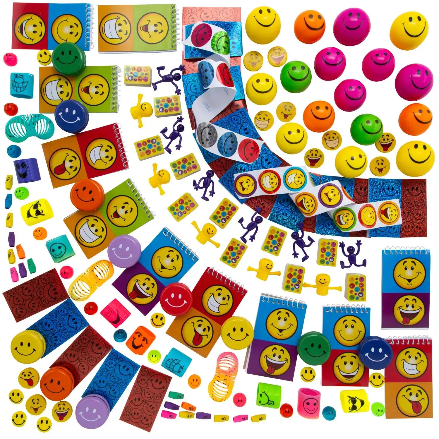 Bulk 240-Pc Bright Smiley Face Novelty Toy Assortment, Ideal for Easter Baskets & Grab Bags (Novelty Items for DIY, Beading & Jewelry Making)