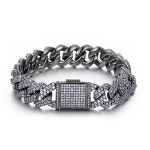 Hip Hop 15mm Double Row Zirconia Purple Rhombus Cuban Bracelet 7inch 8inch 9inch Personalized Jewelry for Men 60g 69g 78g