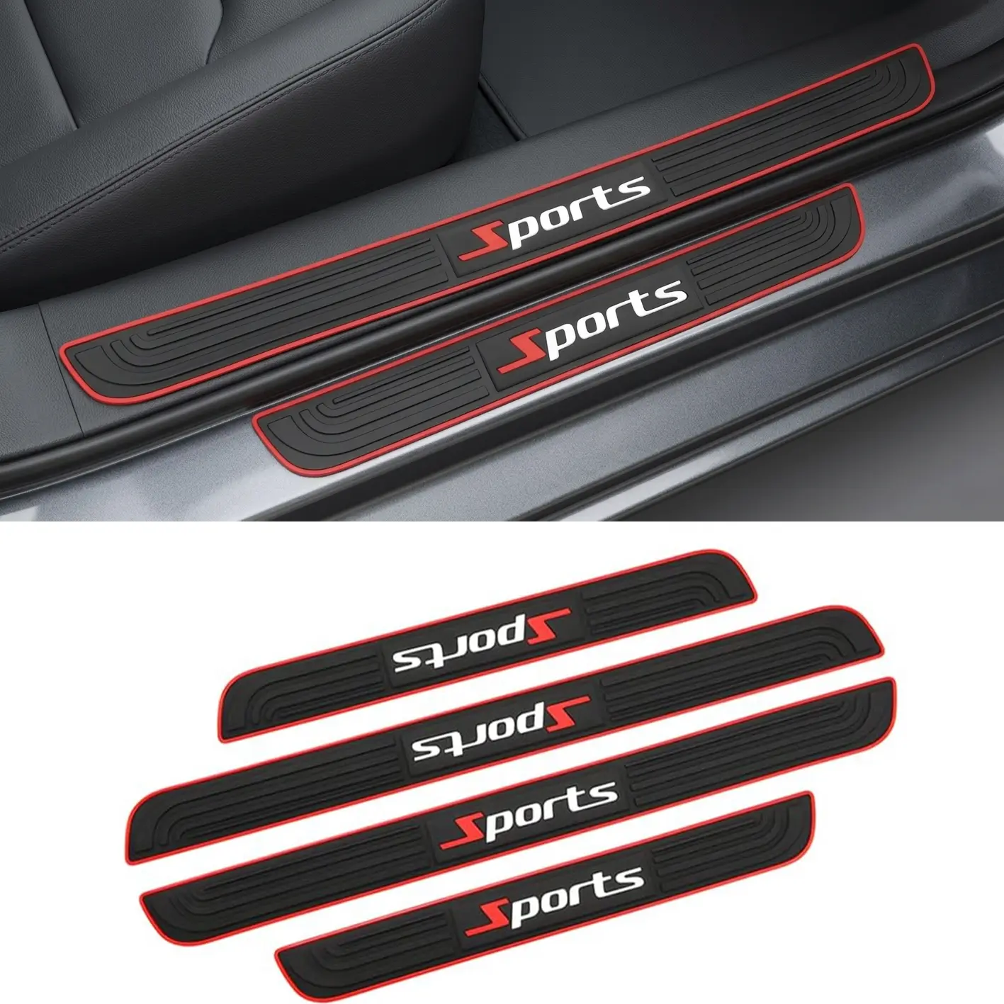4PCS Rubber Car Door Sill Protectors - Anti-Scratch Protection, Adhesive Backing Universal Exterior Cars Accessories for Trucks, SUVs (Black), Universal Exterior Accessories