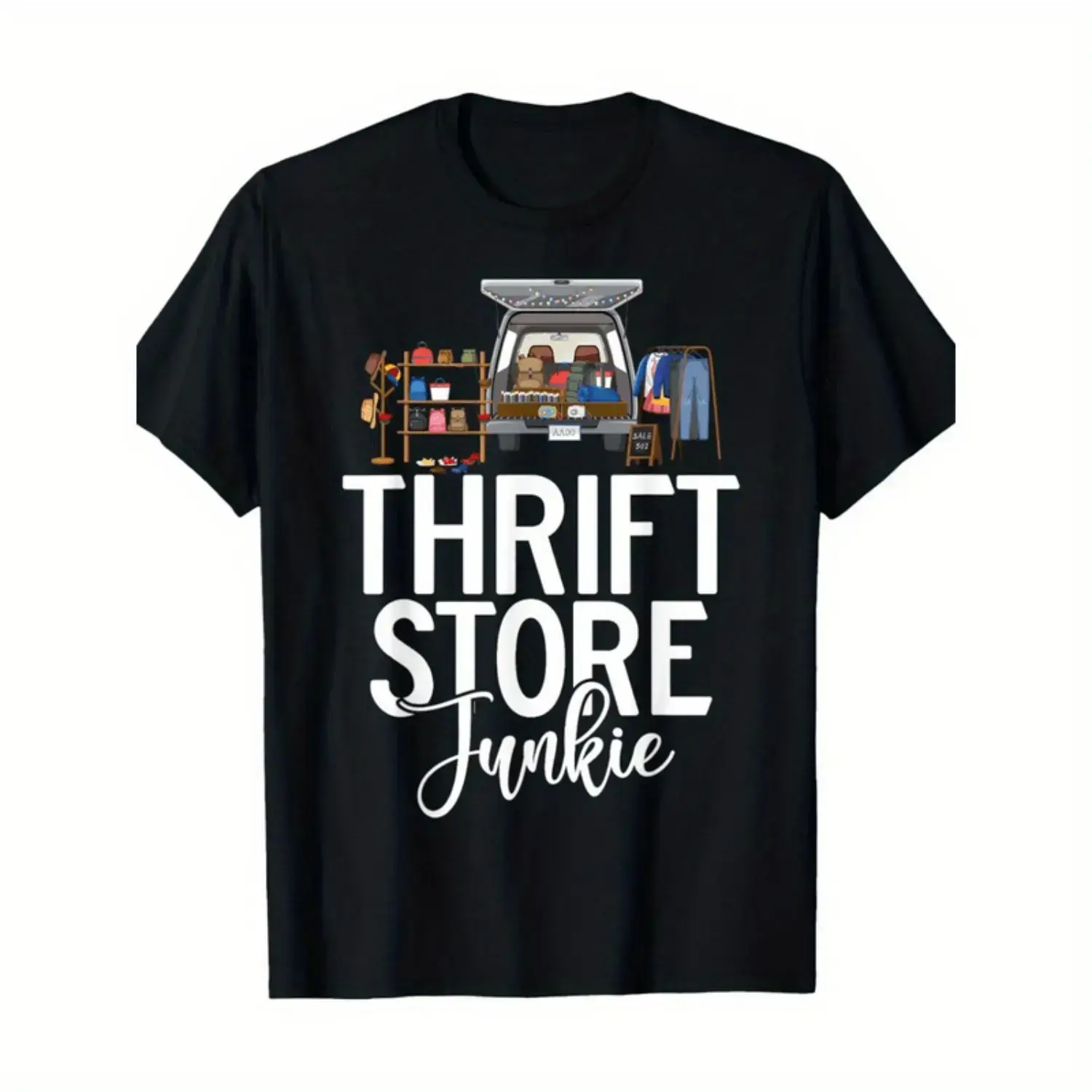 [100% Cotton] Independence Day Tee 1Pc Thrift Store Junkie Geometric Pattern T Shirt 100 Cotton Short Sleeve Regular Fabric Machine Washable Black -1 CottonVibe Tshirt T-Shirt For Men And Women