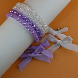 8pcs Beaded Bracelet Set + Bow Hair Clip Combo, Block Design, Stretchable, Handmade Acrylic Jewelry, DIY Forever Bracelets