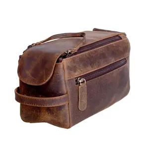 Capri Authentic 100% Buffalo Leather Cosmetic Toiletry Travel Bag