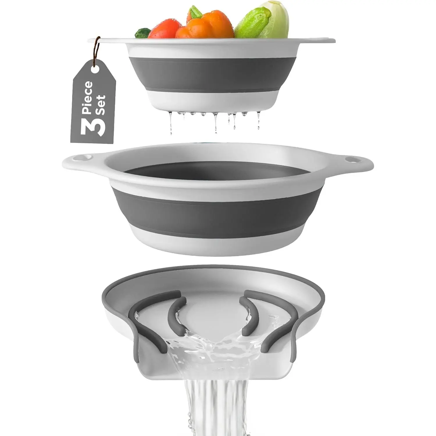Collapsible Colanders (2-Pack Set) - 4qt & 5qt Kitchen Food Strainers with Over-Sink Water Draining Base, Ideal for Pasta, Fruits [Back to School]