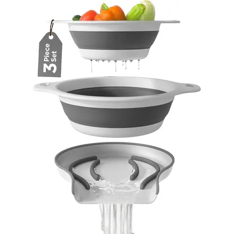 Collapsible Colanders (2-Pack Set) - 4qt & 5qt Kitchen Food Strainers with Over-Sink Water Draining Base, Ideal for Pasta, Fruits [Back to School]