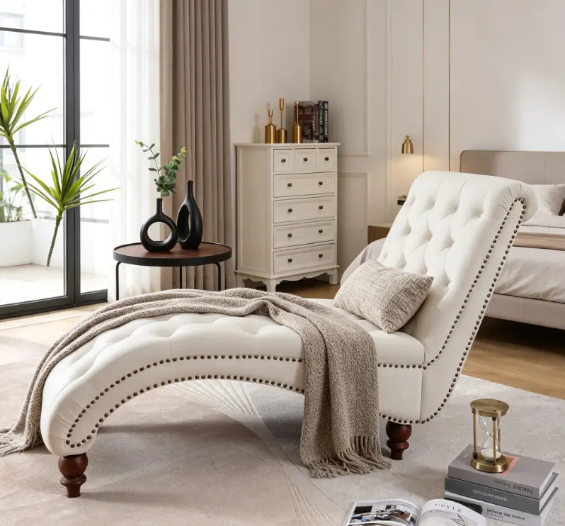 Classic Velvet Lounger Chair - Room Furniture, Silver Nailhead Trim, Button Tufting, Solid Wood Frame, Luxurious Upholstery, Backrest Living Room Master Bedroom Indoor Recliner, Stain-Resistant Velvet