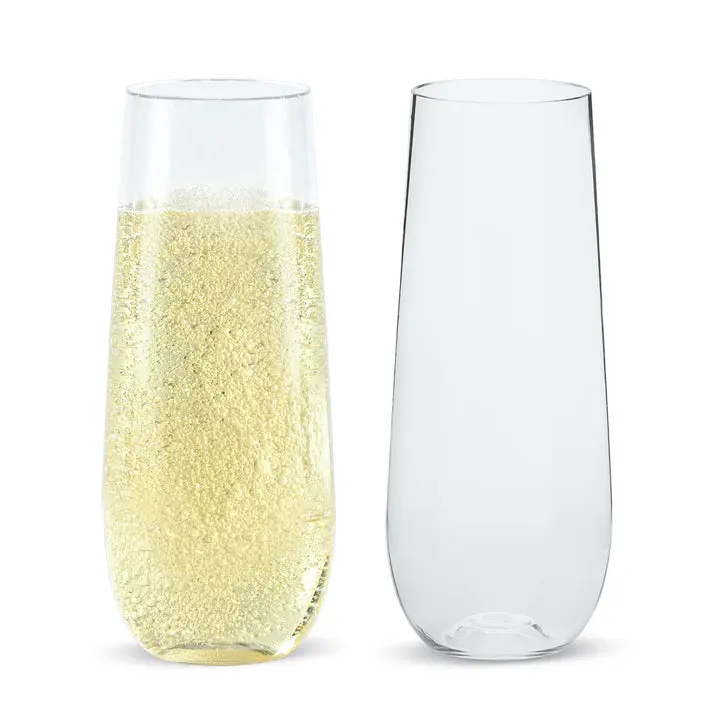 9oz Bulk Case Stemless Champagne Flutes | Plastic Toasting Glasses for Champagne, Sparkling Wine | BPA-Free | Restaurant Supply