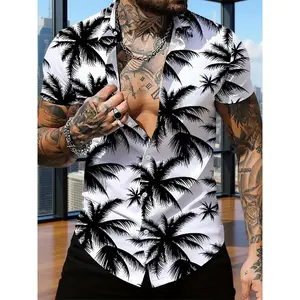 Tropical Style Men's Coconut Tree Print Hawaiian Trend Short Sleeve Shirt