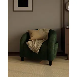 Velvet Accent Chair, Comfy Upholstered Barrel Club Chair with Armrest & Soft Padded Seat, Modern Sofa Chair for Living Room Bedroom Study Waiting Room