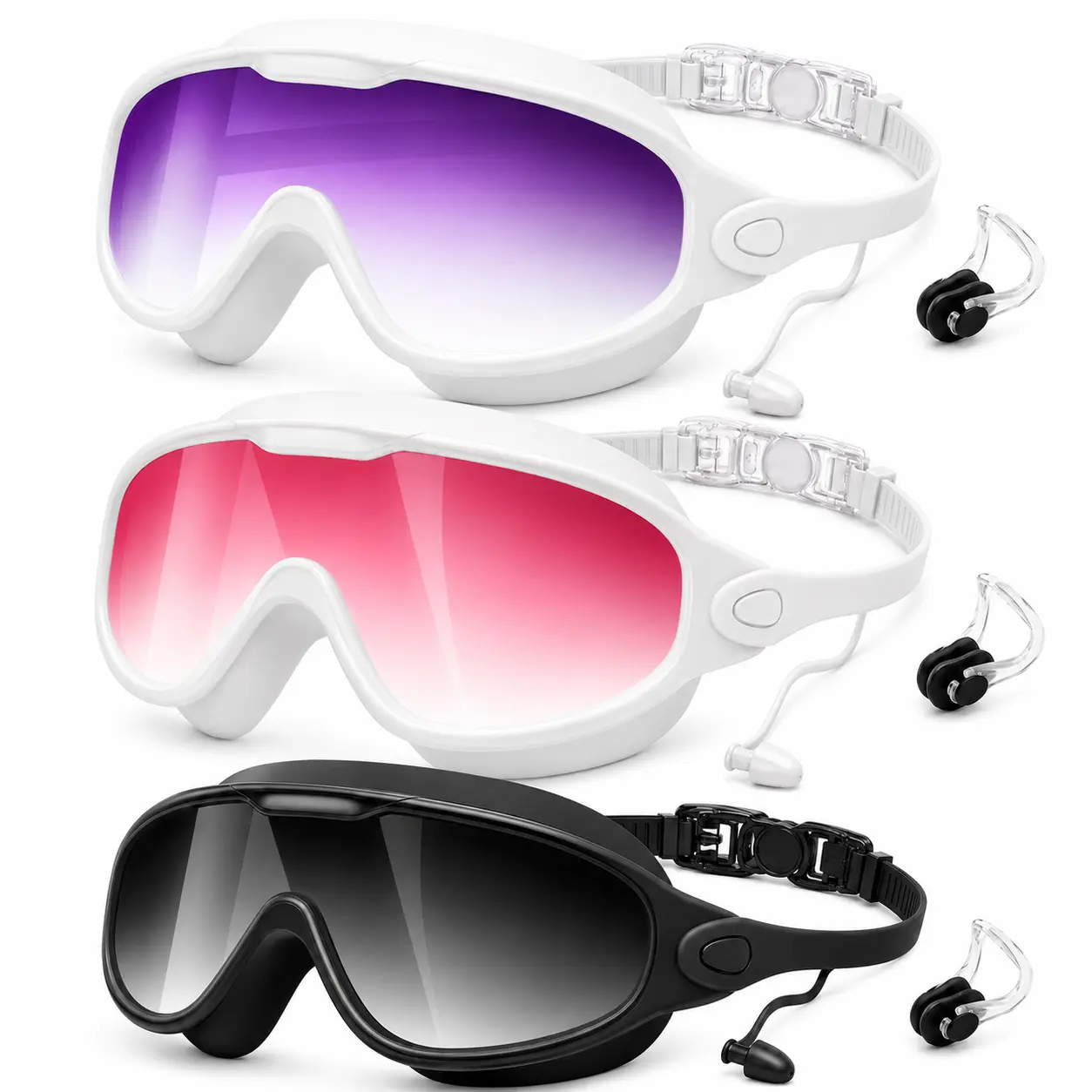 GMOX 180 °   Panoramic View Swim Goggles for Men Women, 40% Anti Fog UV400 Protection No Leak Swimming Goggles, 3D Silicone Seal Wide Frame Goggles for Pool Open Water Adult Youth