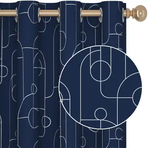 Deconovo Living Room Curtains Circle Wave Design Light Blocking Thermal Insulating Drapes for Sliding Glass Door 2 Panels 100% Polyester Blocks Sunlight & Sound Barrier