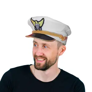 Navy Captain Admiral Hat For Adults - Naval Captain Costume Dress Hat with Gold Trimmed Emblem - Perfect for Halloween, Role Play & Theme Party