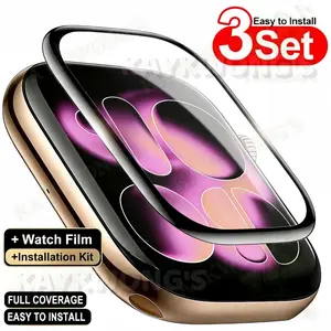 KAYKWONG'S 3-Pack HD Full-Cover Screen Protector, Curved Composite Film, Carbon Fiber Style, for iWatch Series 4-11, 40-49mm, Anti-Scratch, Self-Repair, Ultra-Thin, Bubble-Free, Accessories