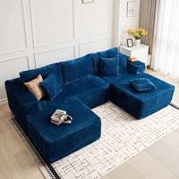 108" Blue L Shape Right Chaise With Ottoman