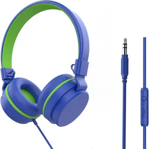 Headphones,-Ear Wired Headphones for  with Mic,85/94dB Volume Limiter Headphone for Girls Boys ,3.5mm Wired Cord Foldable Headphone for Learning&Entertainment (Blue)