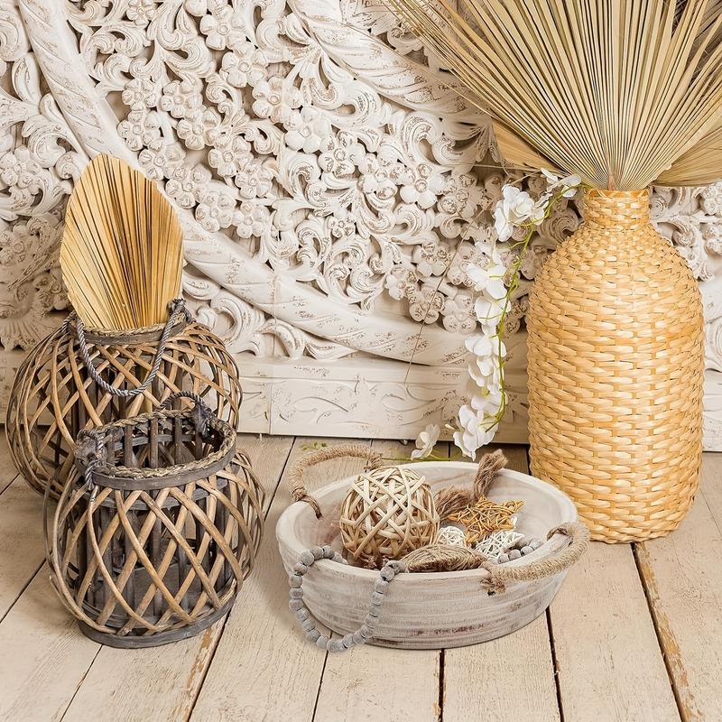 11.2 Inch Wooden Decorative Bowl, Paulownia Wood Dough Bowl with Rope Handle, Rustic Key Bowl for Entrance Table, Tableware Tray, Naturewood Table Centerpieces Bowl for Home Boho Decoration and Garden Accessories.