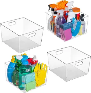 Clear Plastic Storage Bins  XL 4 Pack  for Kitchen,Fridge, Pantry Organization, Cabinet Organizers