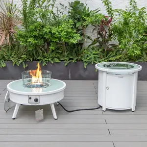 LeisureMod WW-29-24-GL 20 x 29 x 29 in. Walbrooke Patio Round Fire Pit & Tank Holder, White
