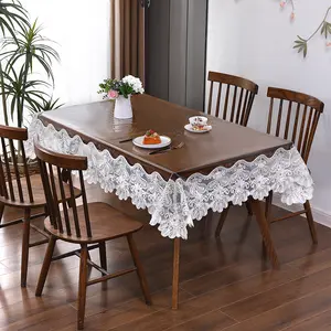 1pc Embroidered Lace PVC Tablecloth, Oil-Resistant, Durable, Easy Clean, Heat Resistant, Non-Slip, for Home, Kitchen, Party, Wedding