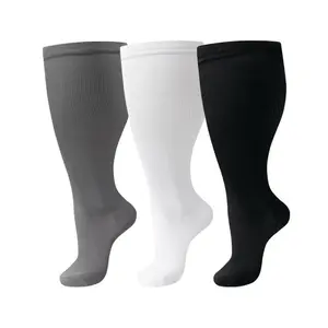 Premium Elastic Compression Socks 3 Pairs Plus Size Wide Calf Skin Friendly Calf Length Everyday All Day Comfort