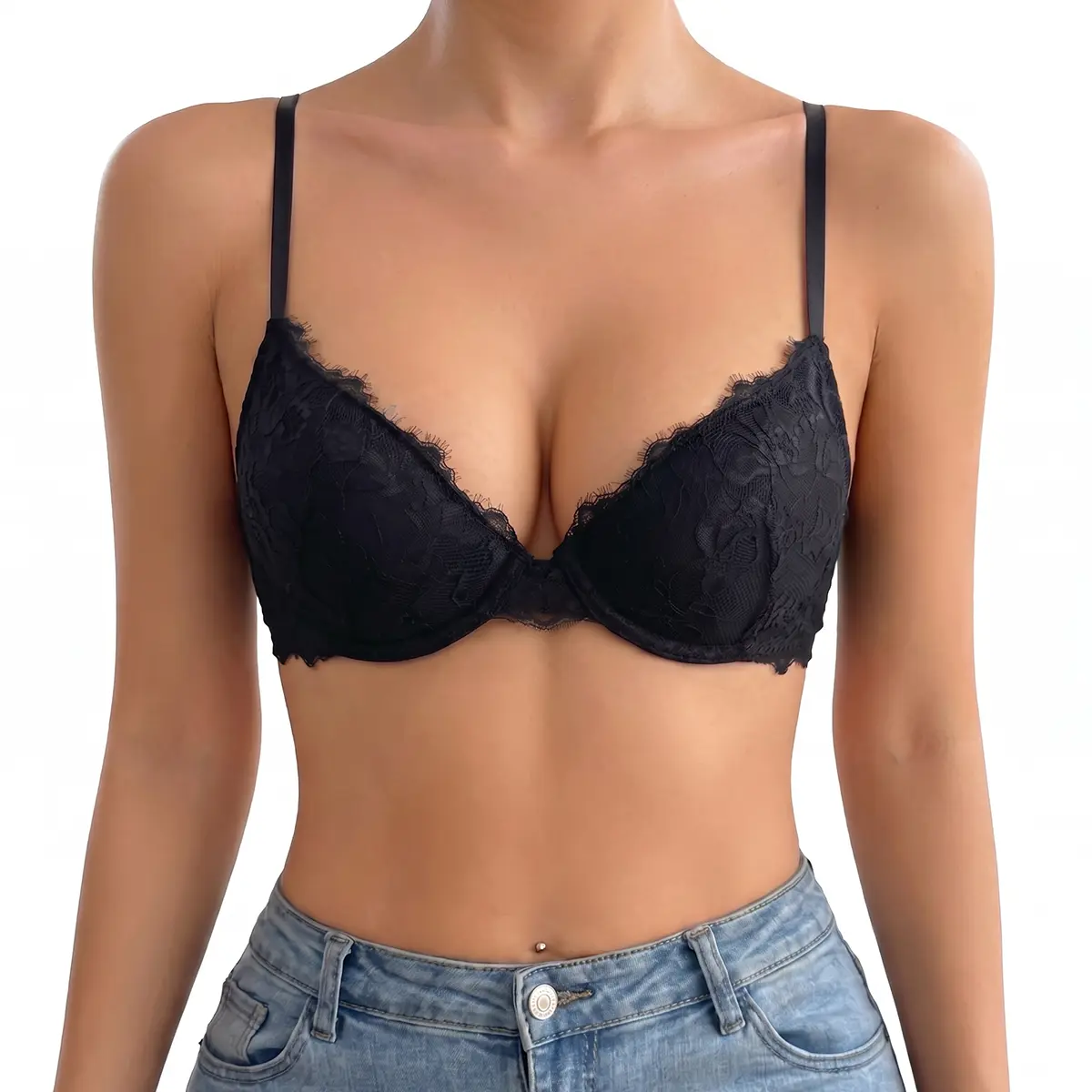 Women's Floral Lace Underwire Bra V-Neck Thin Strap Adjustable Fit Everyday Wear Bra Clothes Comfy Soft Casual