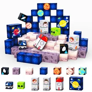 Magnetic Building Blocks Set with Planets & Space Theme, Upgraded Stem Toy for Kids, Christmas Halloween Birthday Gift, Random Color, Creative Magnetic Blocks