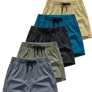 Set of 5 Boys' Youth Summer Solid Color Lightweight Breathable Stretch Waist Shorts – Soft, Comfortable Daily Casual Wear