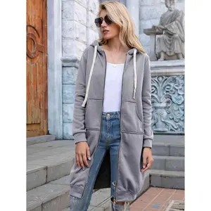 Zip-Up Longline Hoodie with Pockets