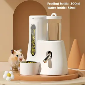 1 set of automatic hamster water dispenser and food bowl combination, anti-tip design, including 300ml food container + 80ml water bottle (random color)