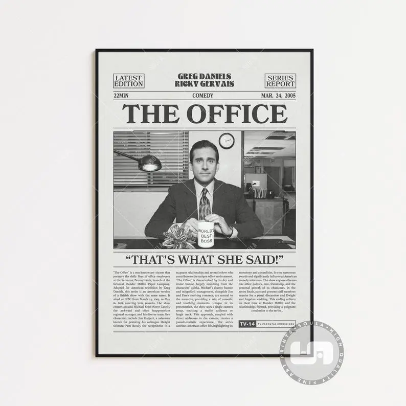 The Office Poster No Frame, Greg Daniels, TV Series Poster, Retro Newspaper, Black White Wall Art, Vintage Retro Art Print, Home Decor