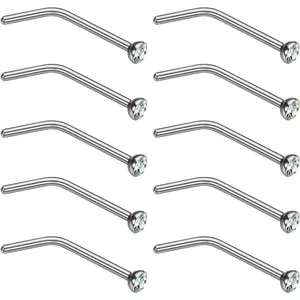 Small Nose Studs Stainless Steel Curved Nose Stud Bend L Shape Nose Ring Screw     Studs for Women Men  20G (10pcs,Clear CZ, L-shape,1.8mm)