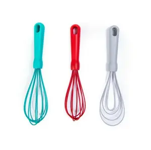 3pcs Silicone Whisk Set, L-10.5in-10.4in-9.6in, Red, Blue and Silver Color