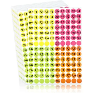 2800 Pcs Garage Sale Stickers - 3/4 Inch Removable Price Labels in Bright Colors No Residue with 15 Pre-Printed Round Tags for Flea Markets Retail & Moving