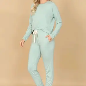 Aloe Jogger Set in Mint Green - Long Sleeve Top & Matching Pants for Comfortable Wear