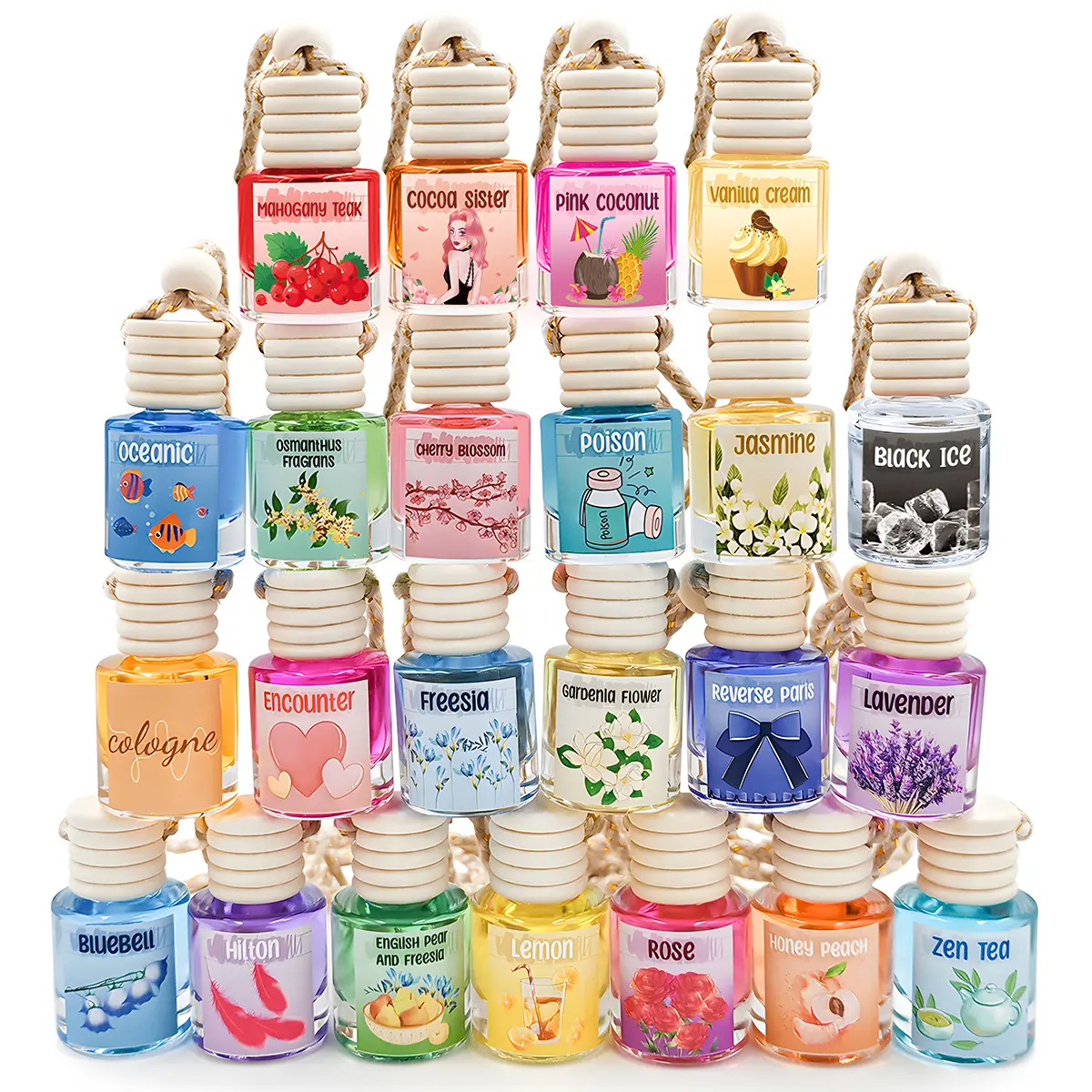 6 Pack Hanging Car Air Freshener Set, 8ml Natural Fruit Juicy Fragrance, Long-Lasting Scent Eliminator，car diffuser