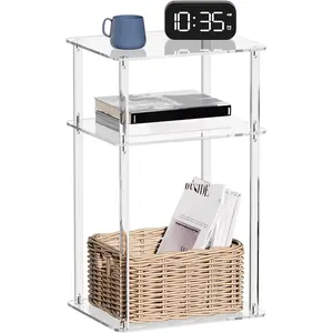 Acrylic End Table, 14" L x 11.5" W x 23.2" H Clear Lucite Side Table for Small Spaces Nightstand Bedside Table for Living Room, Bedroom, 3 Tier, Clear