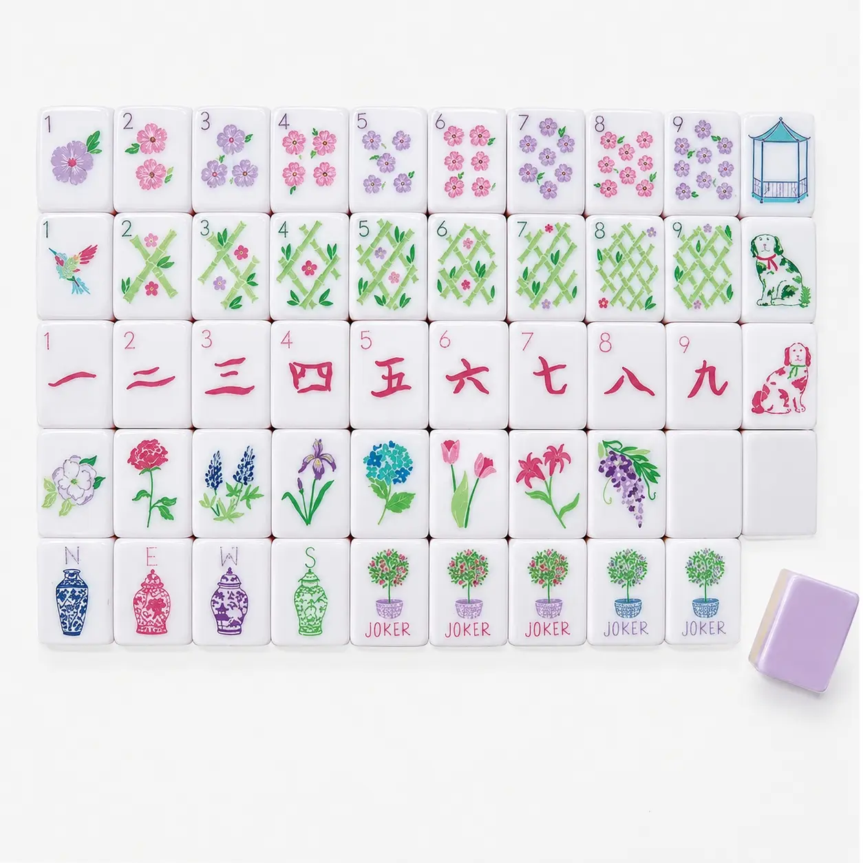 Lavender Engraved Acrylic American Mahjong Set with Crystal Accents - 160 1.2-inch Hand-Polished Floral Art Tiles, Unisex Board Game for Casual Gatherings, Luxury Gift for Adults, Aesthetic Home Decor
