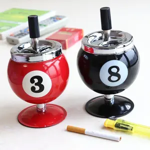 Creative Billiard Metal Ashtray with Lid, Anti-Flying Ash Cylinder, Office & Home Pool Table Decor